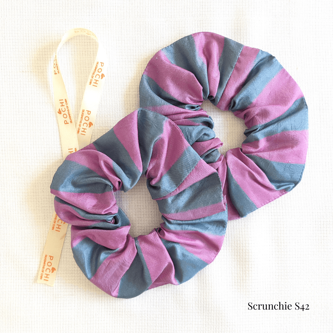 Scrunchie - Pink & Blue-Grey S42 - PochisilkSSSYP3-S42