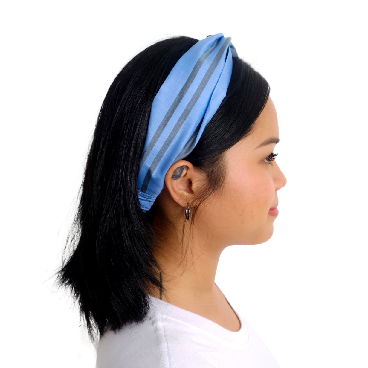 Turban Headband Blue & Grey Stripe H8 - PochisilkH8
