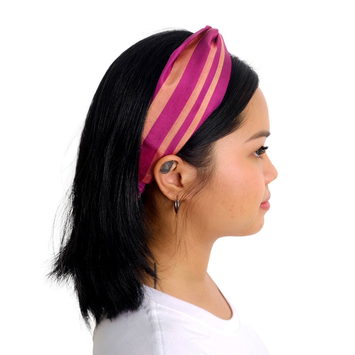 Turban Headband Peach & Dark Pink Stripe H19 - PochisilkSSSYP6-H19