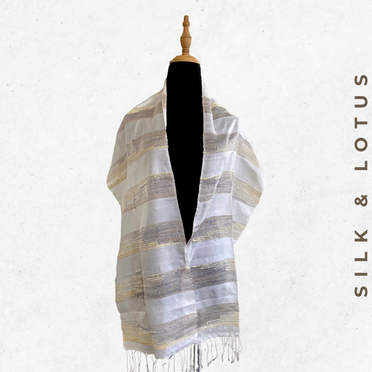 Chin Silk & Lotus Shawl - White