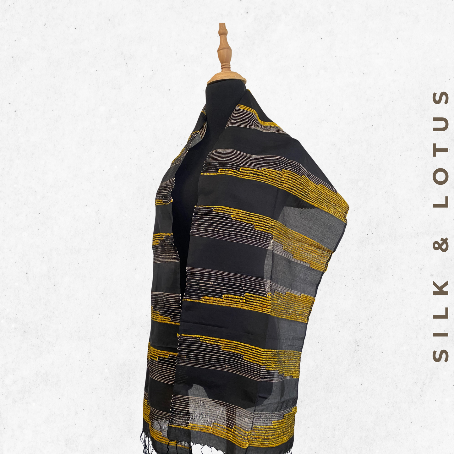 Chin Silk & Lotus Shawl - Black &  Yellow