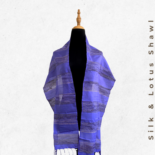 Chin Lotus & Silk Shawl - Purple & Grey