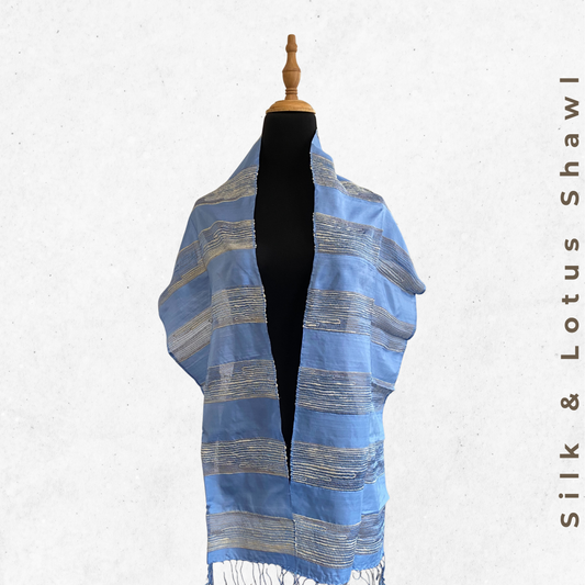 Chin Silk & Lotus Shawl - Blue