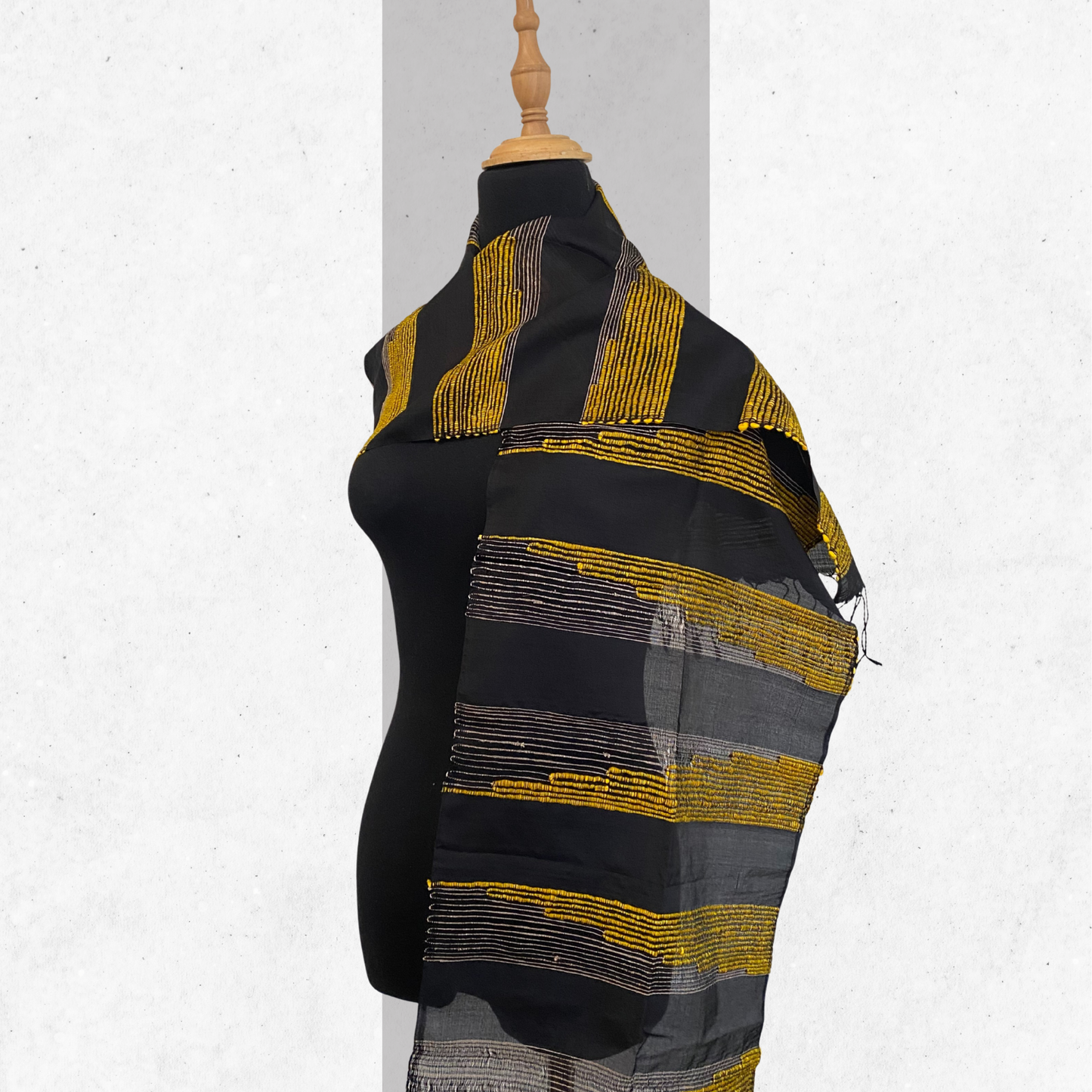 Chin Silk & Lotus Shawl - Black &  Yellow