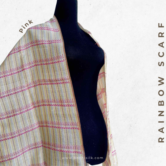 Rainbow Handwoven Scarf - Silk & Natural Dyed Cotton