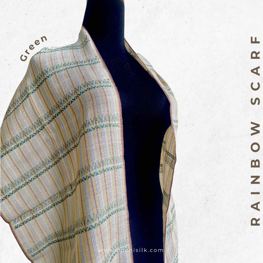 Rainbow Handwoven Scarf - Silk & Natural Dyed Cotton