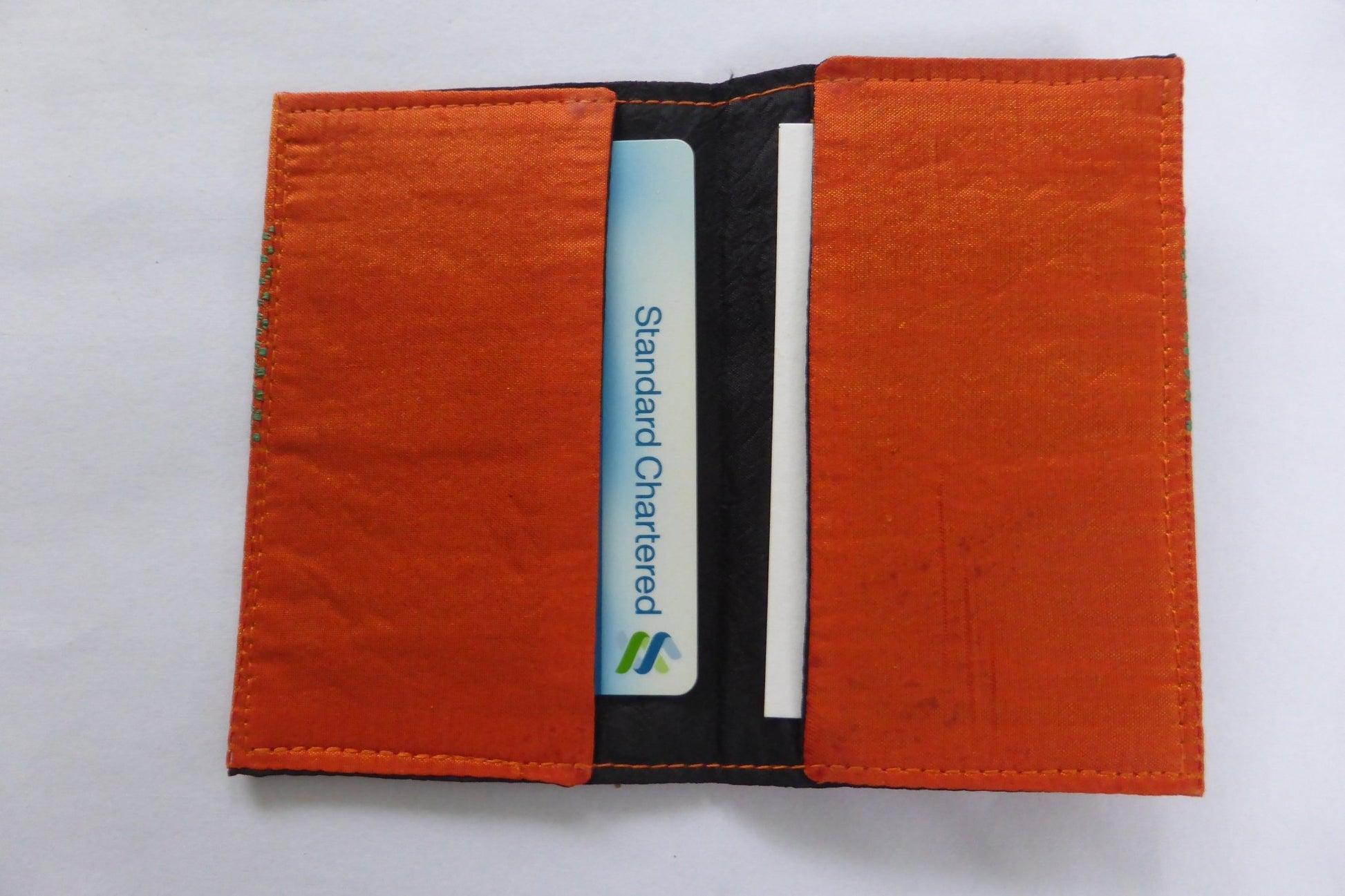 Credit Card/Name Card Holder (CH1) - Orange with Green Weave - Pochisilk