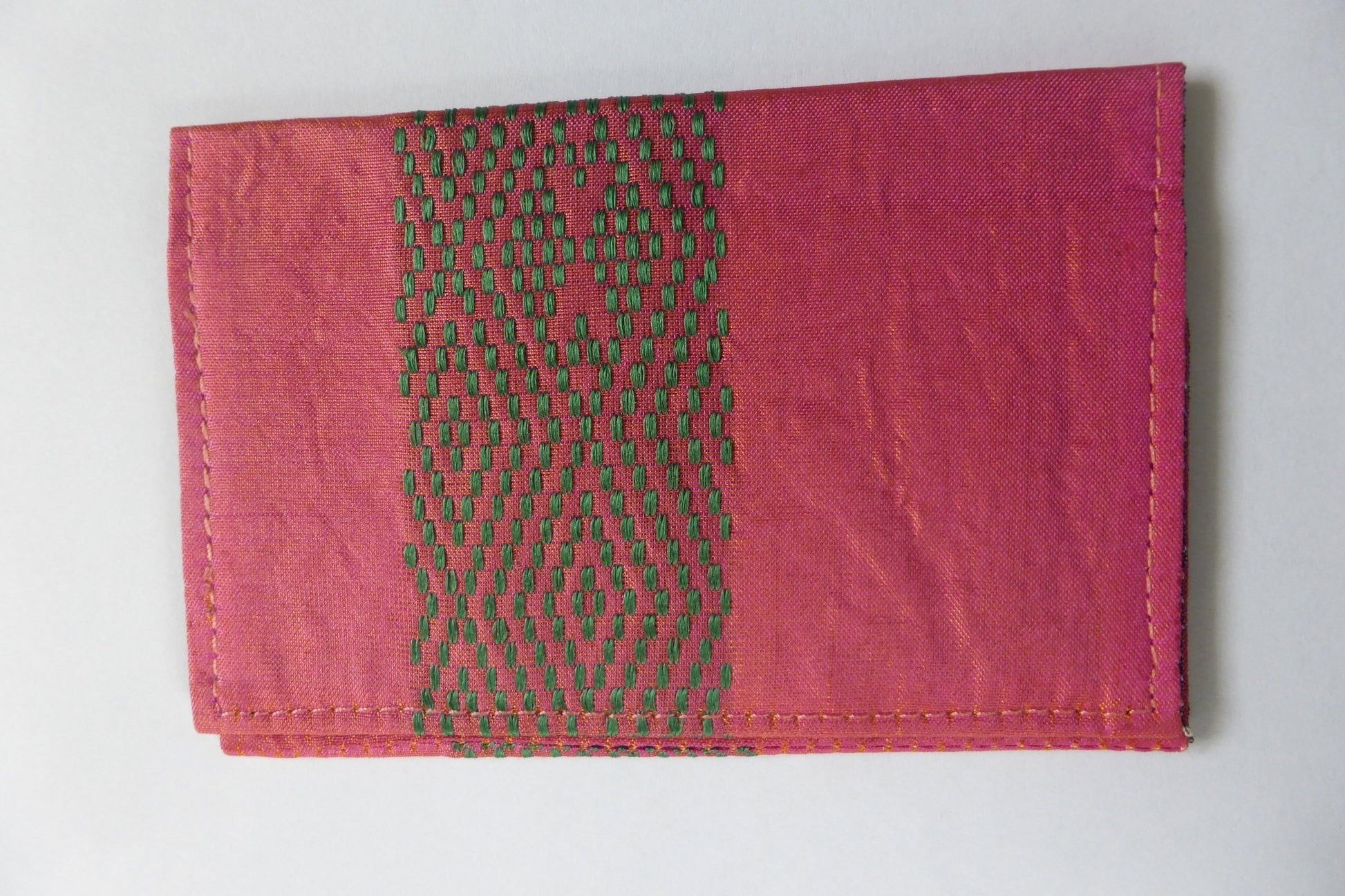 Credit Card/Name Card Holder (CH2) Pink with Green Weave - PochisilkCH2