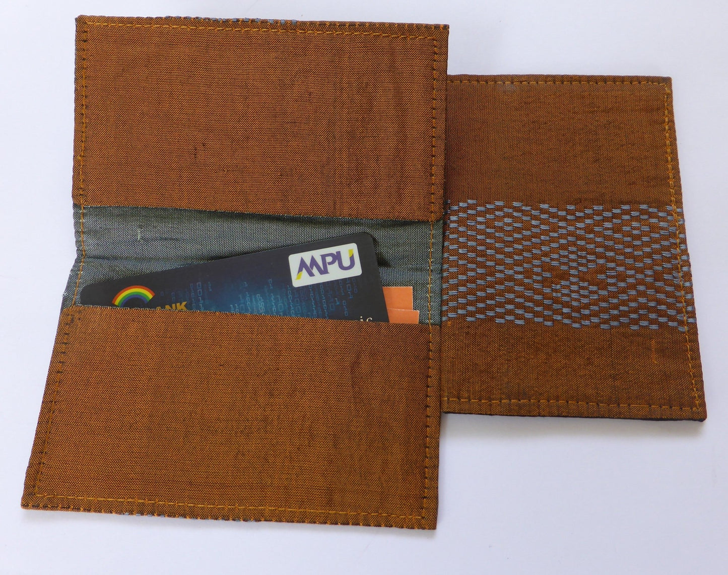 Credit Card/Name Card Holder (CH4) - Brown (with Blue Weave) - Pochisilk