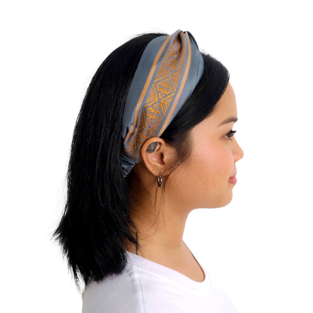 Turban Headband - Grey & Burnt Orange Weave H1 - PochisilkSSSYP6-H1