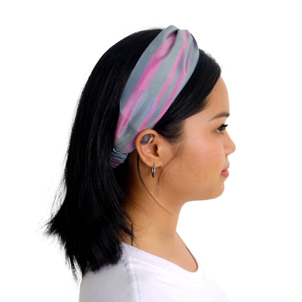 Turban Headband Grey & Pink Stripe H28 - PochisilkH28