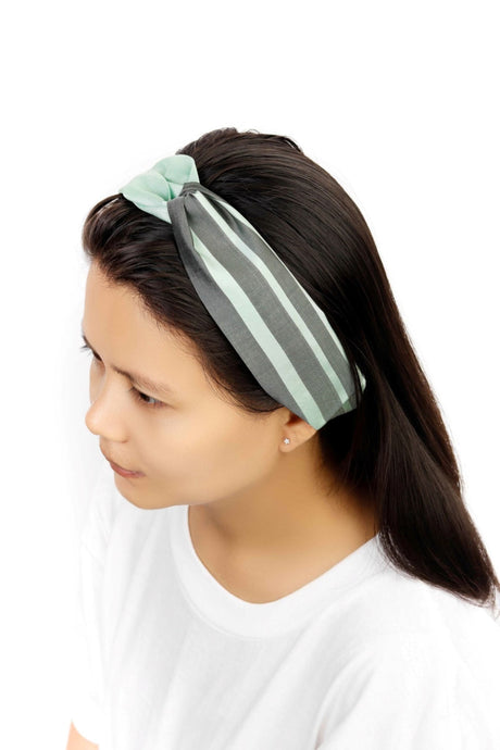 Turban Headband - Light & Dark Green Stripe H3 - PochisilkH3