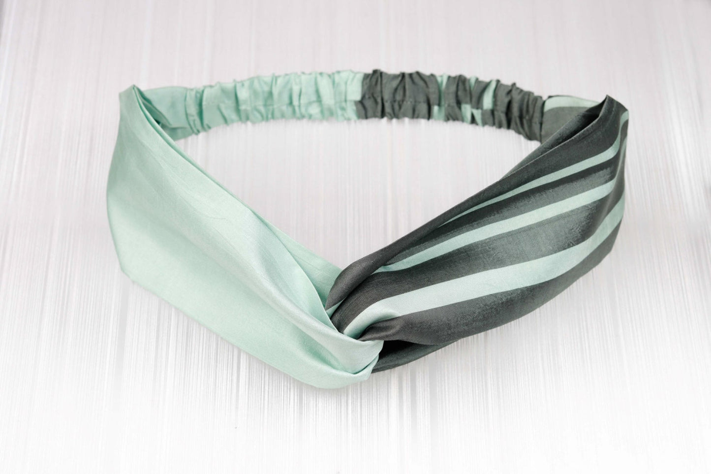 Turban Headband - Light & Dark Green Stripe H3 - PochisilkH3