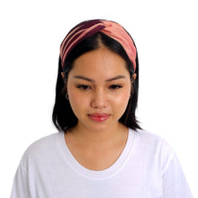 Load image into Gallery viewer, Turban Headband - Peach &amp; Maroon Stripe H18 - PochisilkSSSYP6-H18
