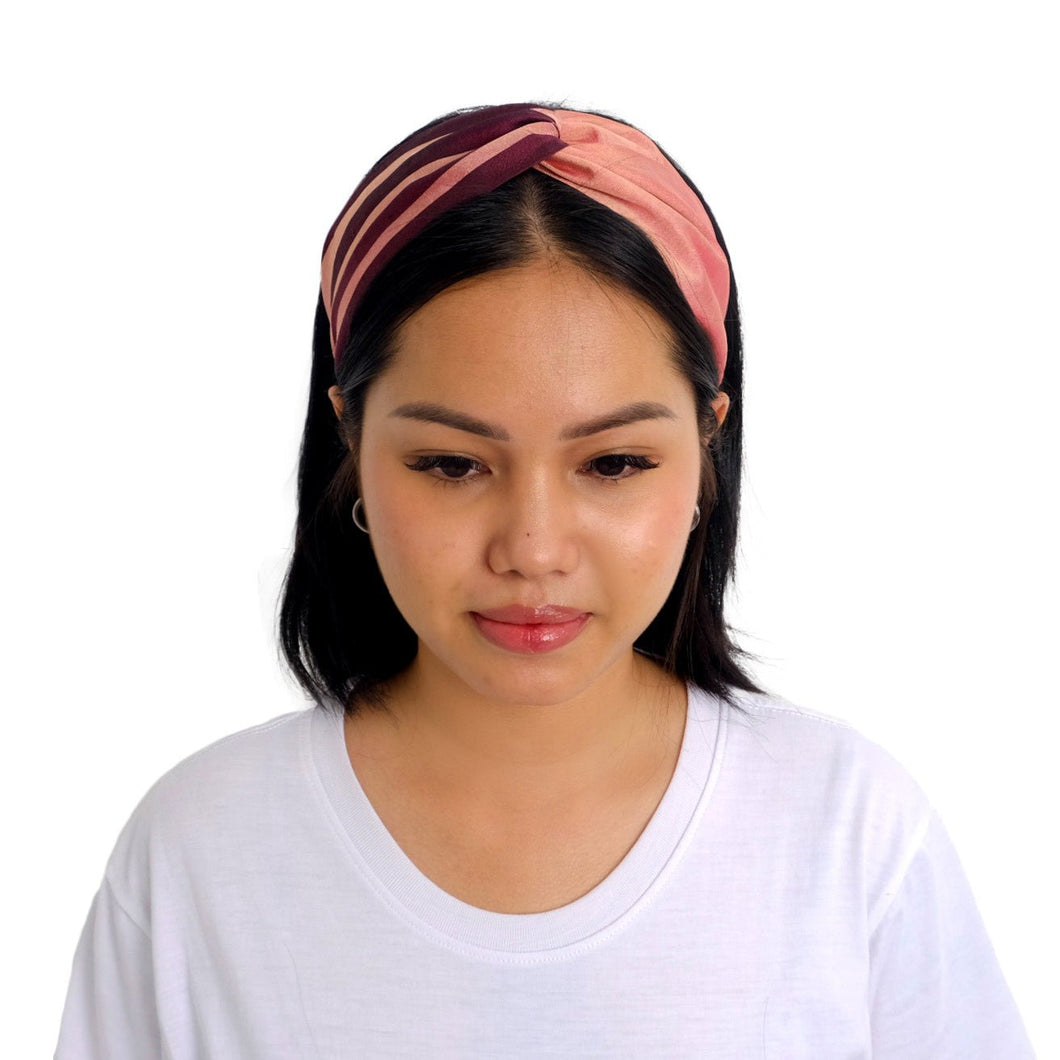 Turban Headband - Peach & Maroon Stripe H18 - PochisilkSSSYP6-H18