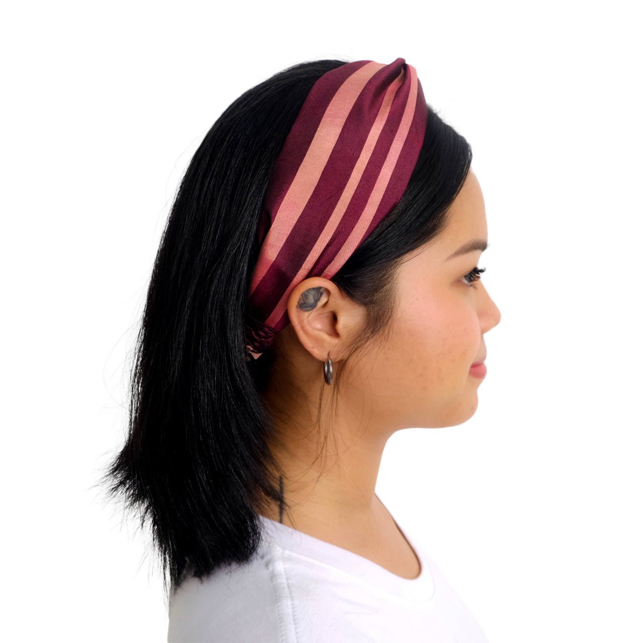 Turban Headband - Peach & Maroon Stripe H18 - PochisilkSSSYP6-H18